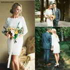 2021 Короткое свадебное платье с длинным рукавом, элегантное кружевное романтичное платье невесты, изготовленное на заказ свадебное платье для гостей