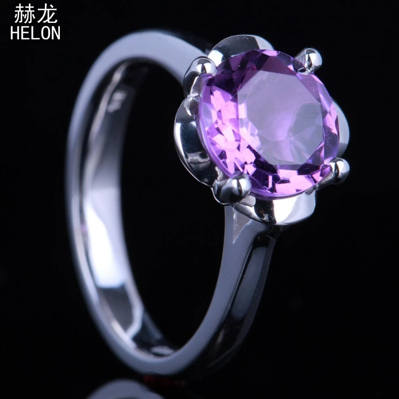 100% Genuine Amethyst Round Cut 9mm Solitaire Unique Ring Real 925 Sterling Silver Valentine's Day Gift Trendy Fine Jewelry Ring