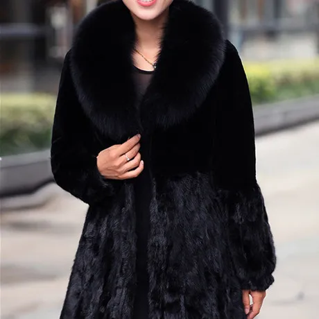 Зимнее черное пальто из искусственного лисьего кроличьего меха женское модное