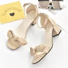 Босоножки женские, на высоком квадратном каблуке, с бантом-бабочкой, лето 2019