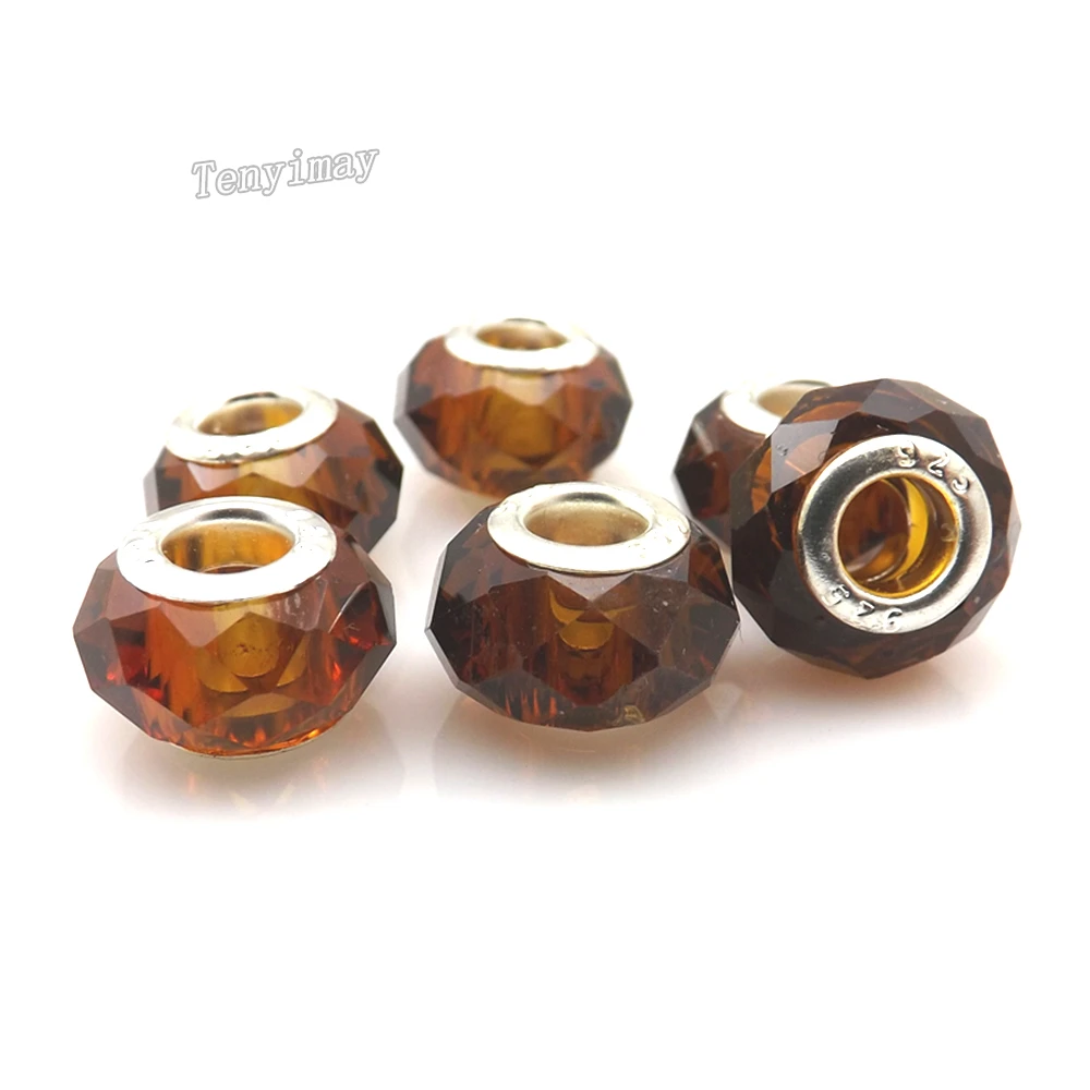 100 шт./лот Шарм с большим отверстием бусины коричневые граненые хрустальные