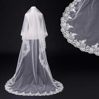 3 meters white cathedral wedding veils long lace edge bridal veil without comb wedding accessories bride veu wedding veil