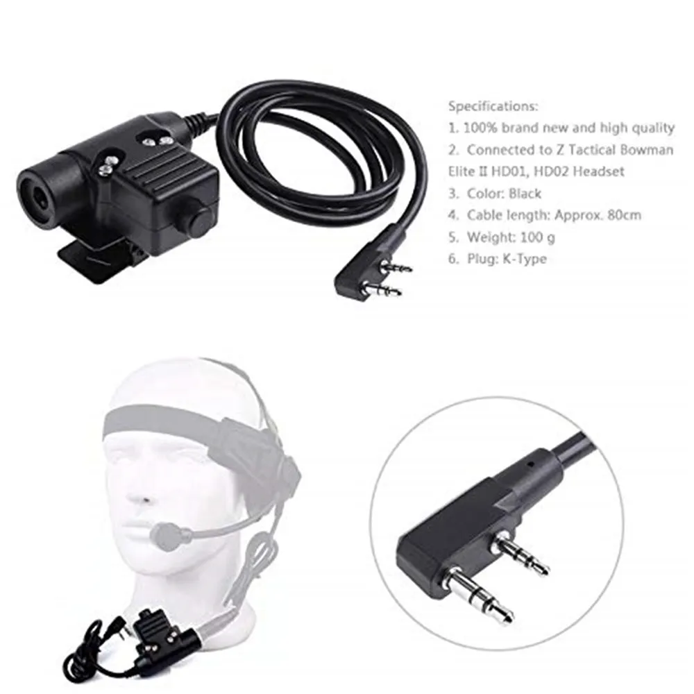 Alloet 80 см K-type U94 PTT военный адаптер PTT Z113 для рации Kenwood TYT F8 BAOFENG 5R радио