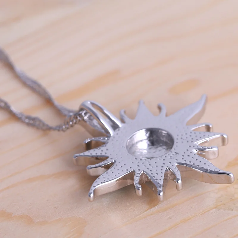 Ayowei Hot sell sun flower for girl birthday gift blue fire opal silver 925 Pendant Necklaces women fashion jewelry OP772A | Украшения и