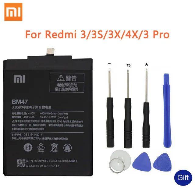 BM47 Для спортивной камеры Xiao mi BN43 телефон Батарея для Xiaomi Redmi Note 4 4X3 Pro 3S 3X 4X mi 5 BN41 BM22 BM46 BM47 замена батареи - Цвет: BM47