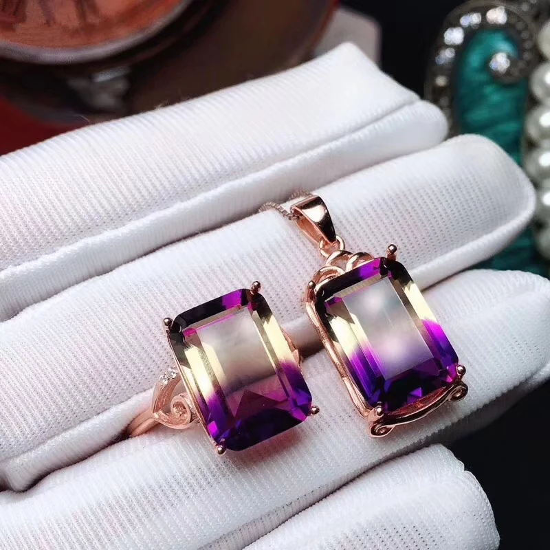 PROCOGEM Ametrine Jewelry sets for Women Girls Party Big gemstone Fine Pendants Necklaces Rings 925 Sterling silver #185 | Украшения и