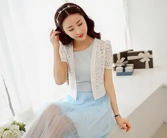 MLXSLKY женский белый тонкий кружевной кардиган модный ажурный с коротким рукавом