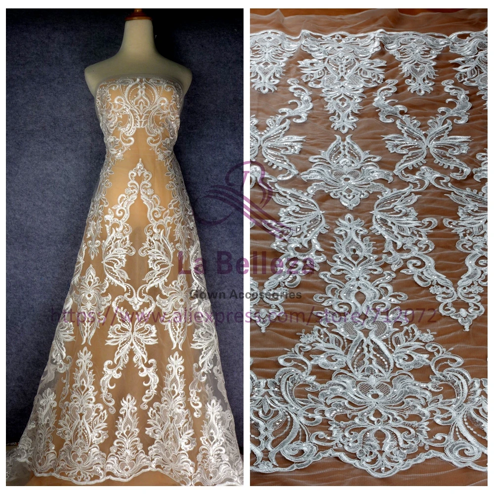 

La Belleza 1 yard off white cord sequins embroidery wedding dress lace fabric 47'' width