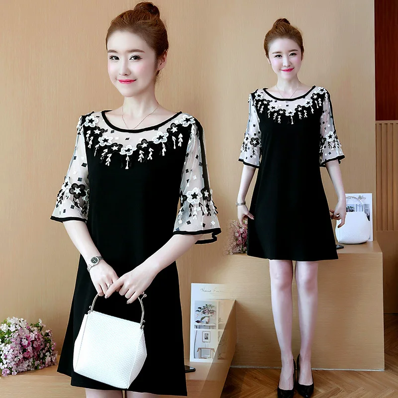 Женское кружевное платье черное свободное повседневное винтажное большого