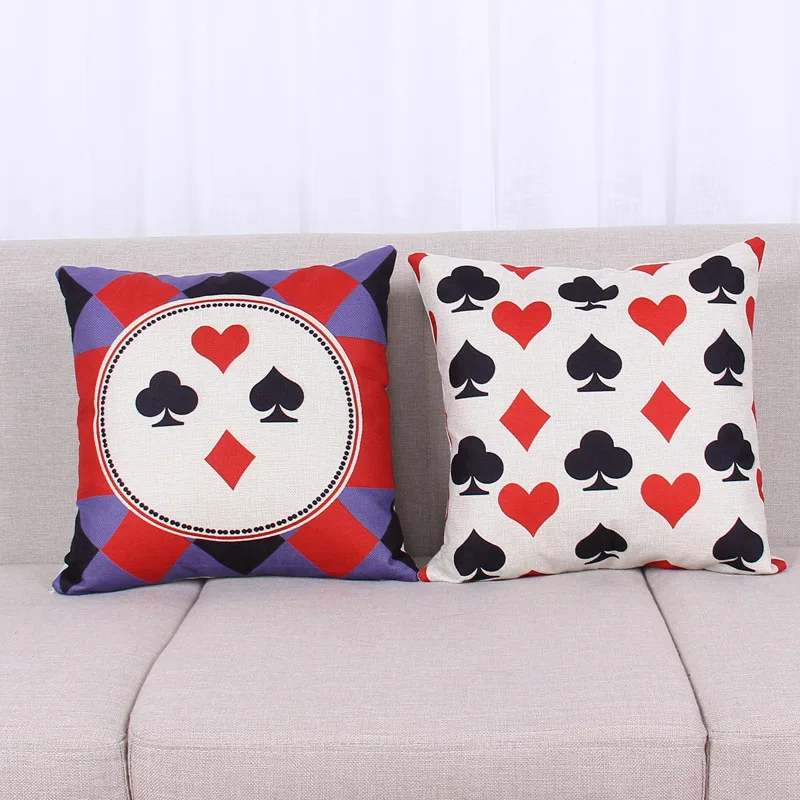 New Poker Design Throw Decorative Cotton Linen Pillow Case Cushion Hot Sale | Дом и сад