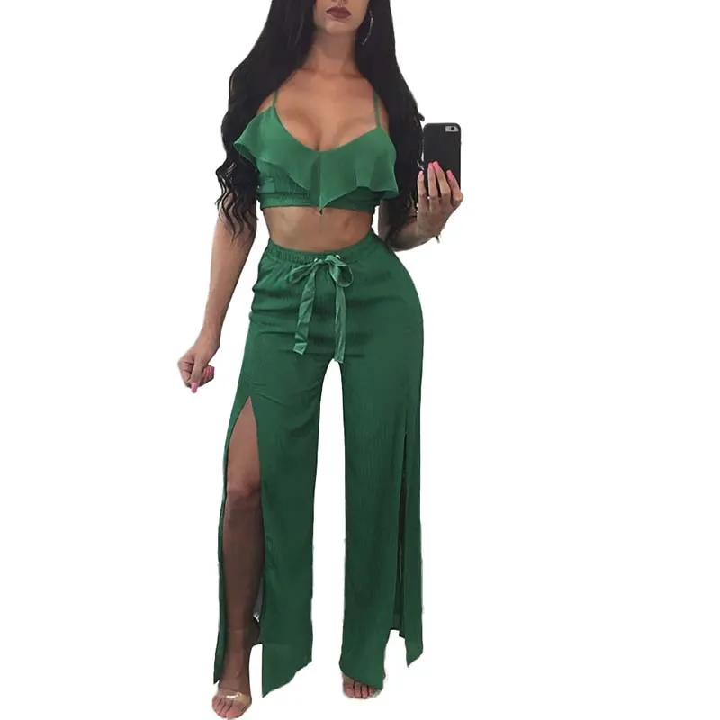 Vancol Лето 2017 г. Винтаж Твердые длинным укороченный топ комплект из двух предметов