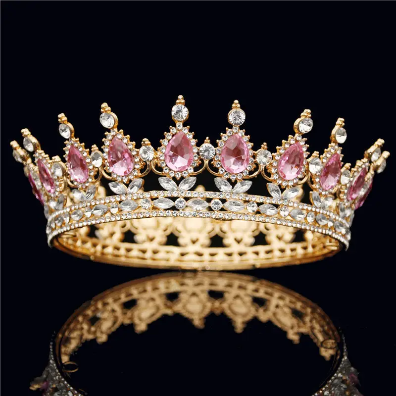 Gold Pink Круглая диадема, Серебряное золото, женский головной убор, Кристалл, горный хрусталь, полный круг, тиара, свадебная корона, ювелирные изделия, аксессуары для волос - Окраска металла: Gold Pink