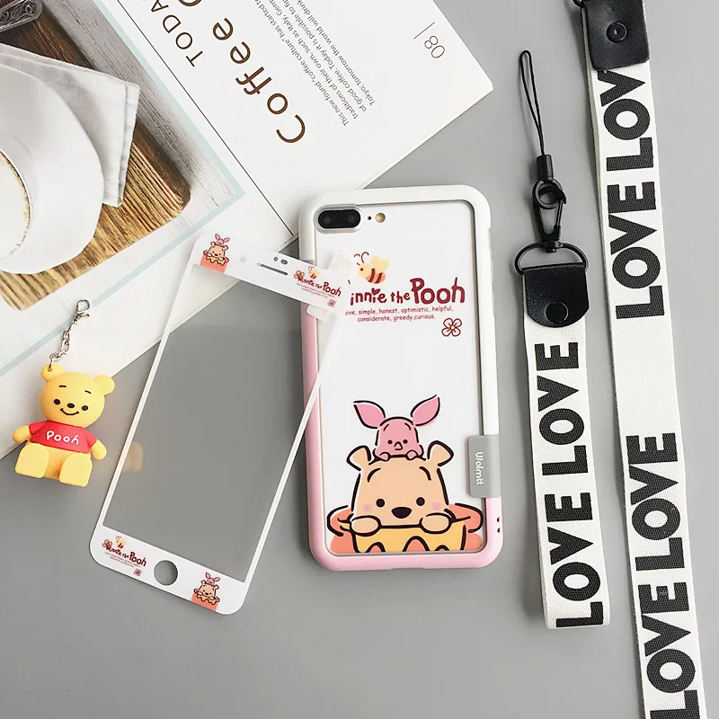 Для iphone 8 plus бампер + мультяшная Винни поросенок пленка из закаленного стекла для