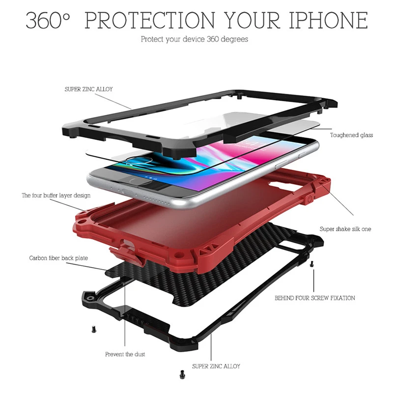 R JUST для iPhone 8 Plus водонепроницаемый чехол телефона из углеродного волокна