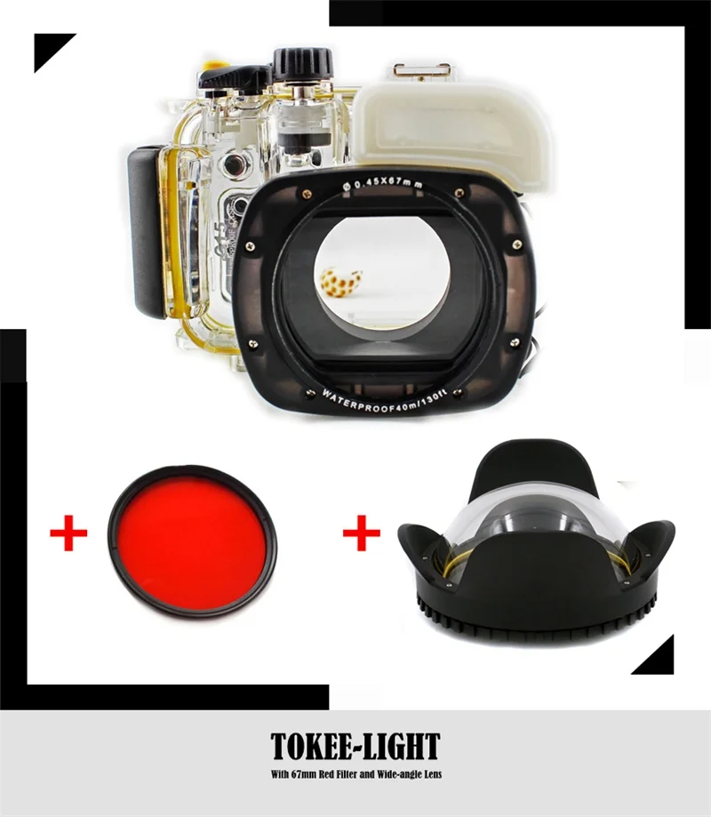 Водонепроницаемый чехол для подводного плавания камеры Canon G15 G16 G5X G7X G9X + с красным