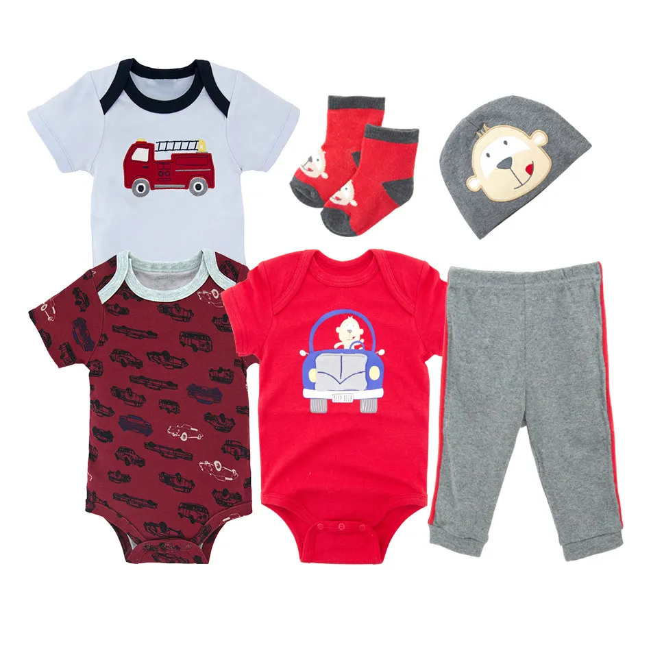 2019 Cute Cartoon Baby Boy Clothes Set Cotton 6 PCS Newborn Rompers Suit Bodysuit+Long Pants+Socks+Hats Infant Sets|Комплекты одежды|
