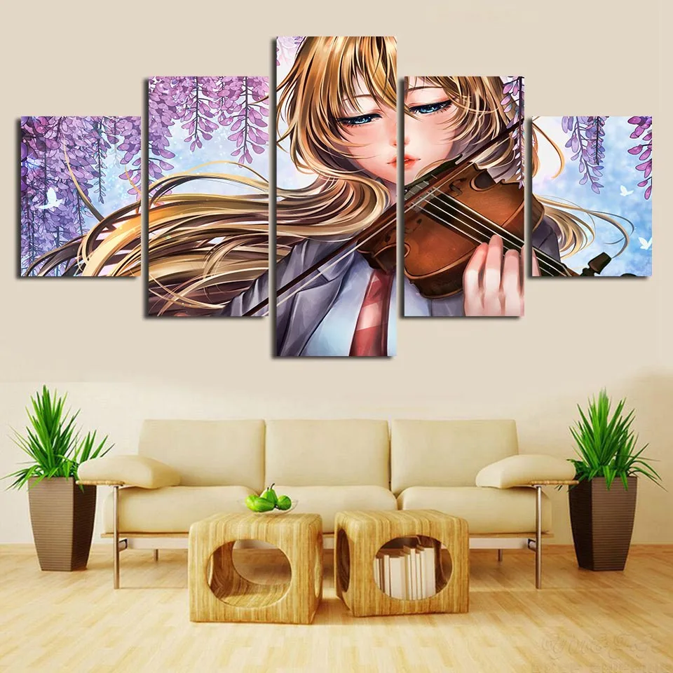 Модульная Холст принты для домашнего декора 5 шт. ваш ли в апреле живопись аниме