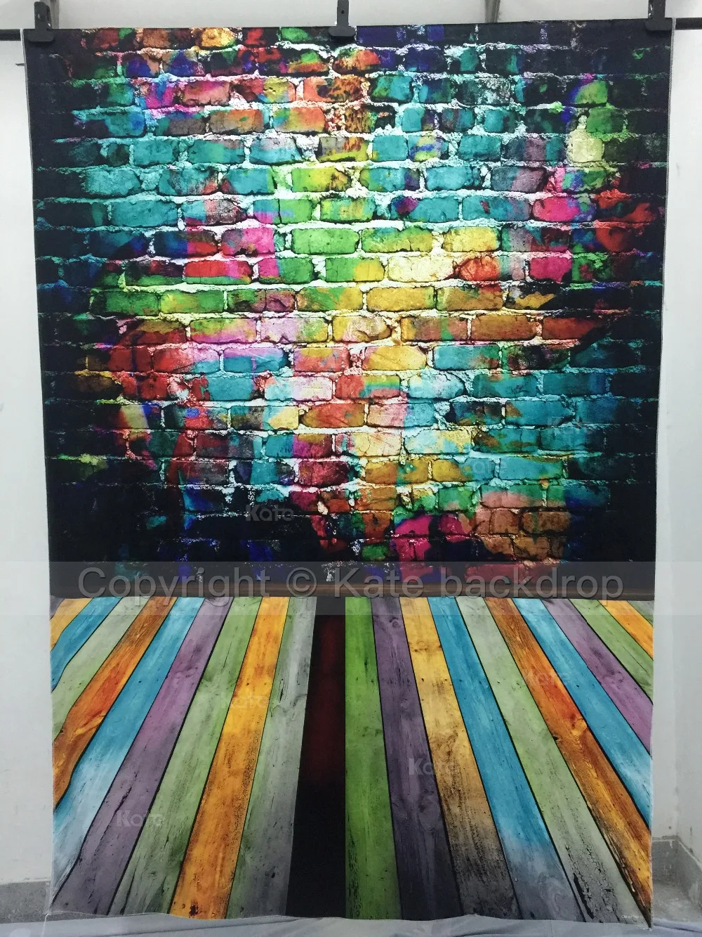 

VinylBDS 10X10FT Colorful Brick Photography Backdrop Children Photo Background Floor Wooden Studio Backgrounds