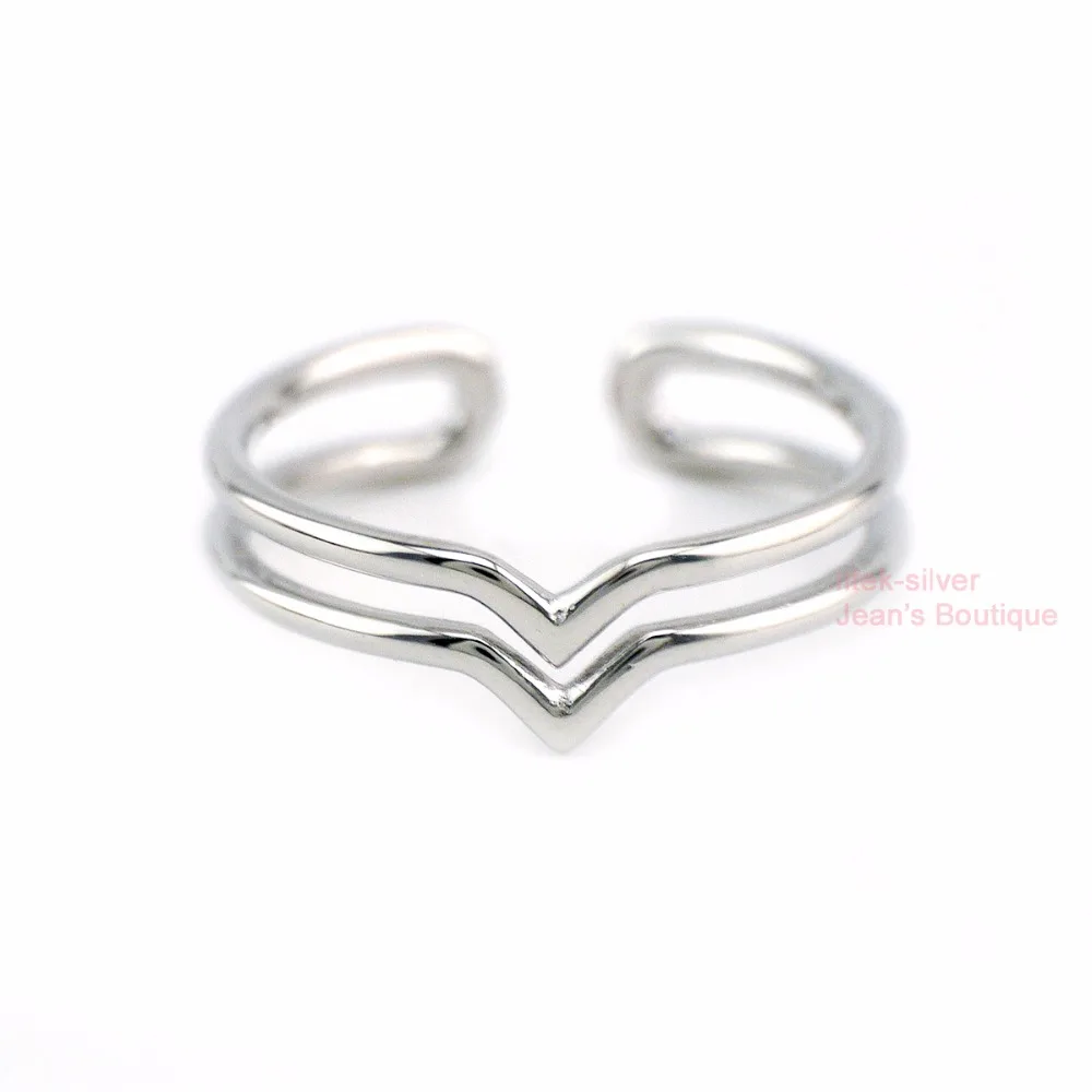S92 Solid Sterling SIL Simple Double Layer Chevron V Stacking Adjuatable Ring A3598 | Rings