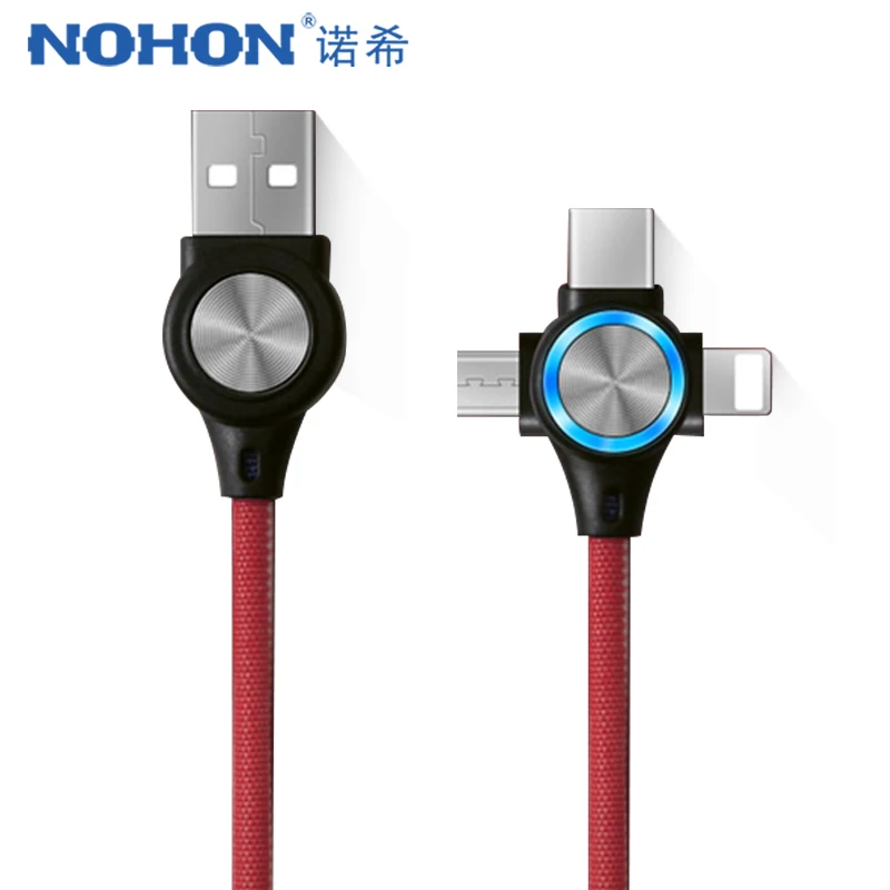 NOHON кабель для быстрой зарядки и синхронизации данных освещение iPhone 8 X Plus 3 в 1 LED