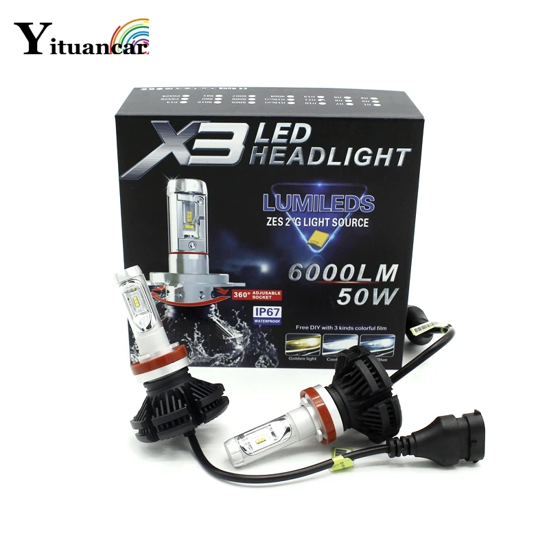 2 шт. Автомобильные светодиодные лампы 50 Вт 3000K/6500K/8000K IP67|Передние LED-фары для авто|