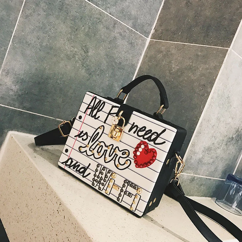 

Cartoon Pearl rivet Fashion Box Bag Women Leather Messenger Bag luxury handbag women bag ladies Crossbody Bag for women 2017 Sac