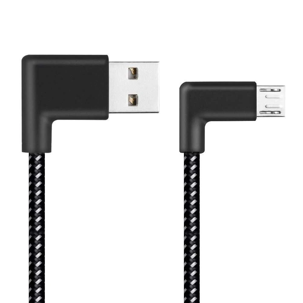 Micro USB кабель 3M двойной локоть USB зарядное устройство для samsung нейлоновый Плетеный зарядный кабель шнур для htc Xiaomi Android телефон - Цвет: Черный