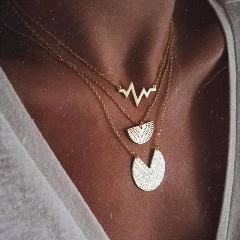 26 стилей, женская мода, луна, звезда, геометрические камни, крест, многослойное ожерелье с подвеской, богемная цепочка на шею, короткое ожерелье s - Окраска металла: NKNK1-8