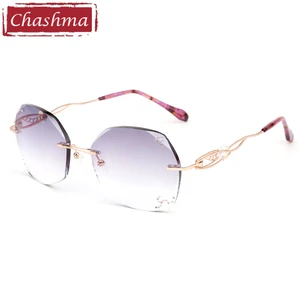 Женские титановые очки Chashma, оправа без оправы с алмазной отделкой, солнцезащитные очки с затемненными линзами