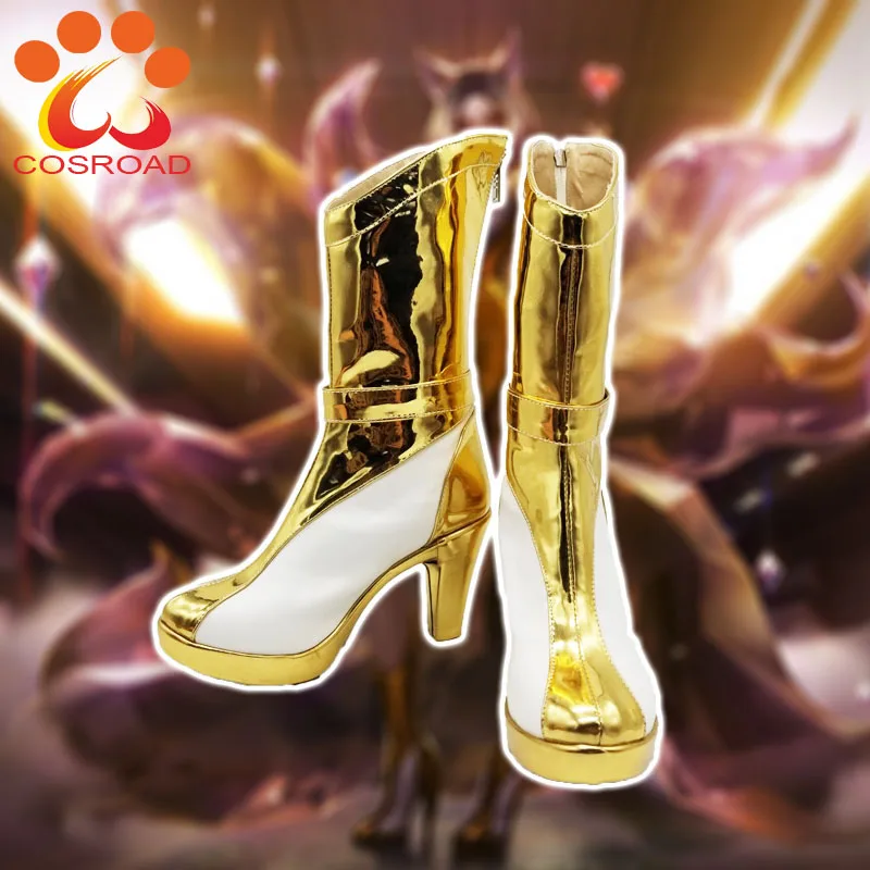 Cosroad; LOL KDA Ahri; Обувь для костюмированной вечеринки; Костюм; Женская обувь; Kaisa Prestige Edition; Золотые ботинки