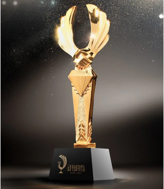 

High quality!Golden wings metal trophy crystal trophy Souvenir,Free shipping