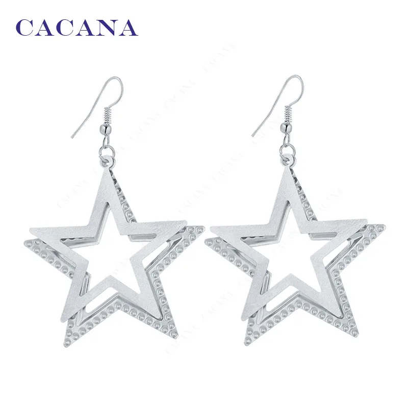Длинные серьги CACANA для женщин Двойные с пятью заостренными звездочками