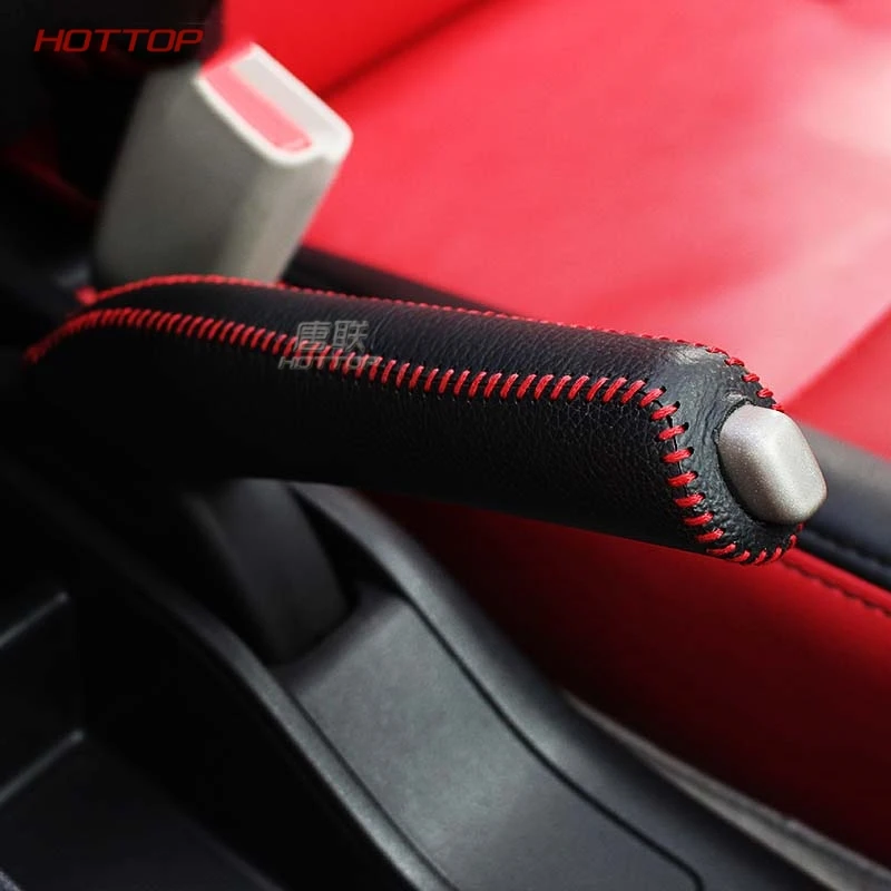 DIY Genuine Leather Red Line Shift Knob Cover &amp Handbrake For Honda Fit 2014 2015 2016 Jazz Automatic | Автомобили и мотоциклы