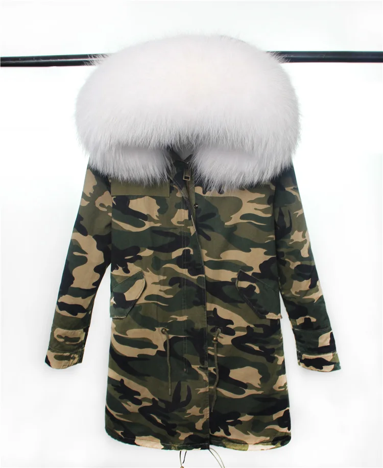 2019 женские зимние камуфляжные парки большой воротник из меха енота пальто с