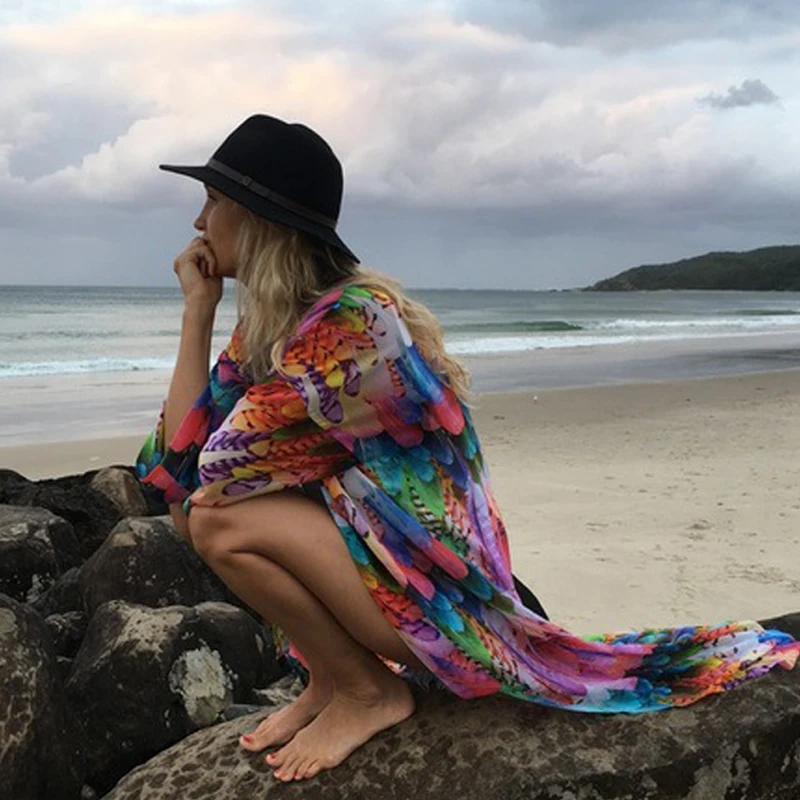 Купальник бикини накидка для женщин кардиган фиолетового цвета Длинная пляжная