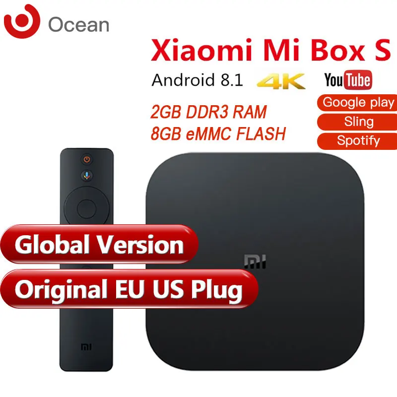 Оригинальная глобальная версия Xiaomi Mi Box S 4 Android 8 1 4K четырехъядерный Смарт ТВ бокс 2