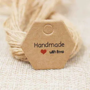 Многоугольная этикетка для одежды Zerong. Винтажная ярлык из крафт-бумагикартон. Спасибо за подарокконфетысвадебные сувениры, 100 шт. + 100 струн