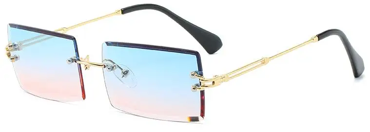 C5 blue pink Шикарные прямоугольные без ободка Солнцезащитные очки женские мужские винтажные дизайнерские вдохновленные оттенки металлические градиентные солнцезащитные очки ретро заушники - Цвет линз: C5 blue pink
