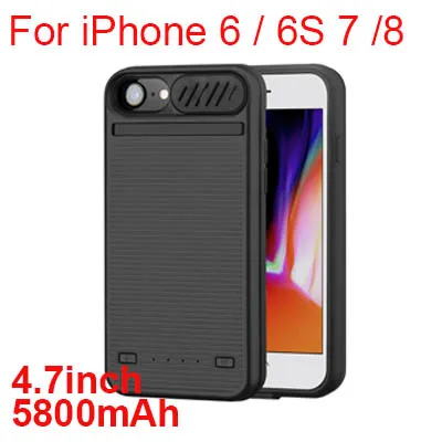 4.7 5800mAh Black 5800 Аккумулятор для телефона, мАч Зарядное устройство для iPhone 6 7 8 8200 мАч зарядка аккумулятора чехол для iPhone 6 Plus 7 Plus 8 Plus с подставкой для динамика - Цвет: 4.7 5800mAh Black