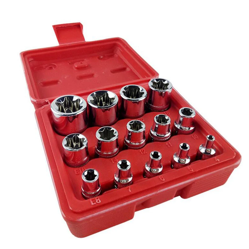 14 шт. Torx Star Socket Набор хром ванадиевой набор инструментов E розетки производство