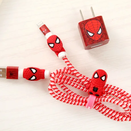Spiderman style USB кабель наушники протектор набор с намоткой кабеля мультфильм наклейки USB зарядное устройство протектор сердцевины кабеля для iphone 5 5S 6 6s плюс - Цвет: Spiderman style