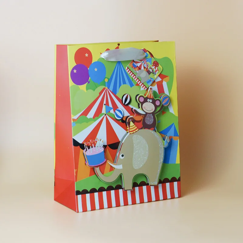 elephant x4pcs 4 шт./лот подарочные сумки для животных с ручками бумажные Джунгли Тема цирк вечерние сувениры упаковочный пакет для конфет коробка для детей день рождения - Цвет: elephant x4pcs