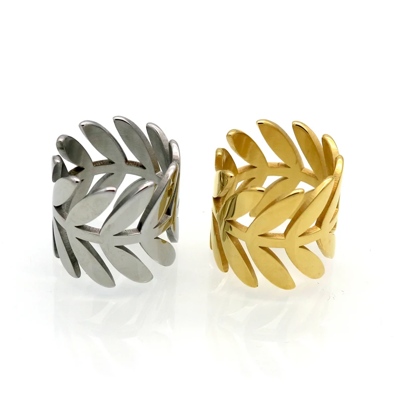 Женское кольцо из нержавеющей стали в виде листьев|Кольца| |