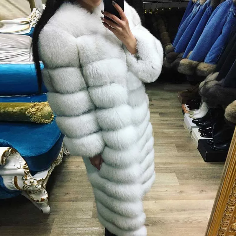 X-длинные Wholeskin Природа Лисий мех пальто для Для женщин Съемный натуральный мех куртки пальто с О-образным вырезом воротника обтянутый Для женщин зимние