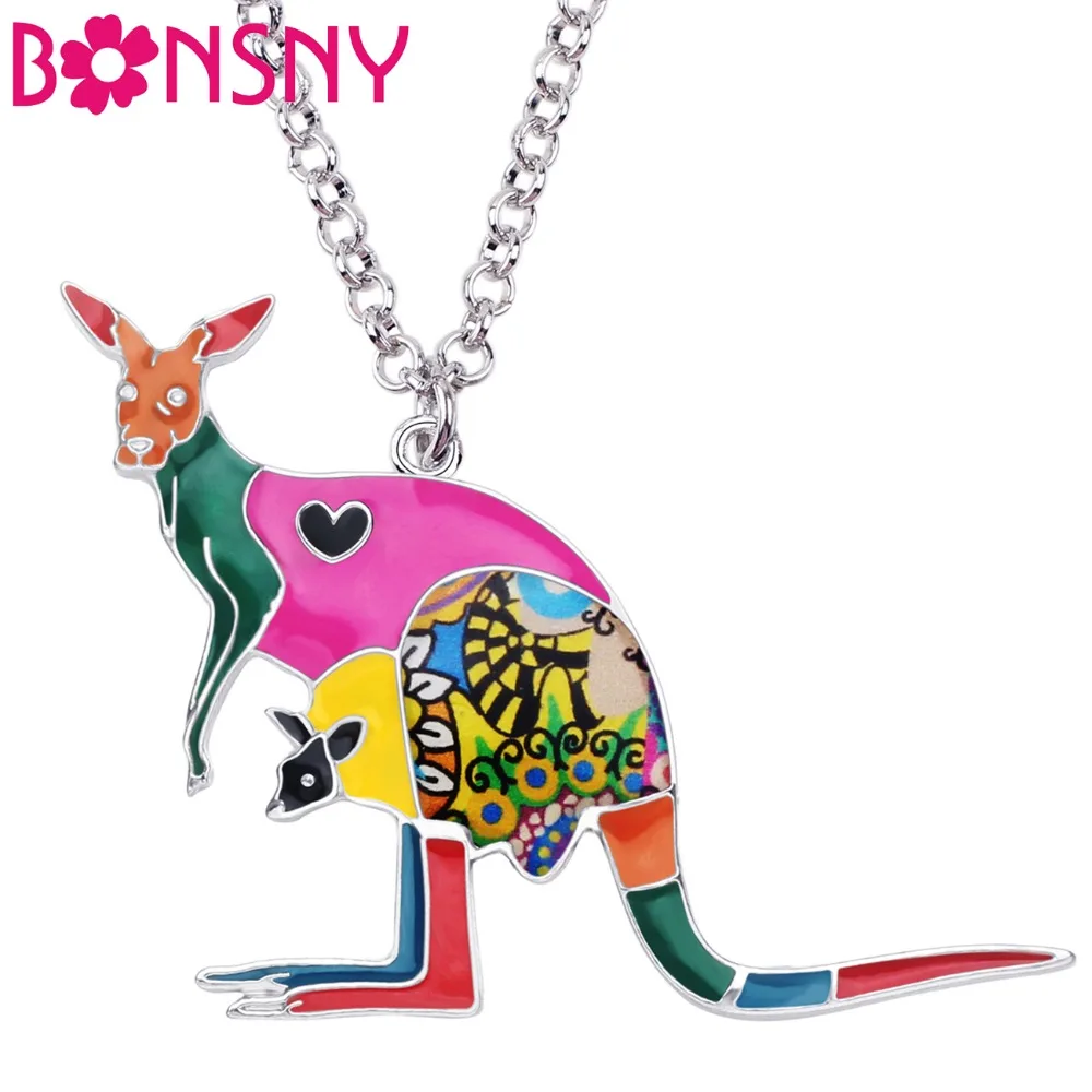 

Bonsny Statement Zinc Alloy Australia Kangaroo Roo Choker Necklace Chain Pendant Fashion New Enamel Jewelry For Women Teens Girl