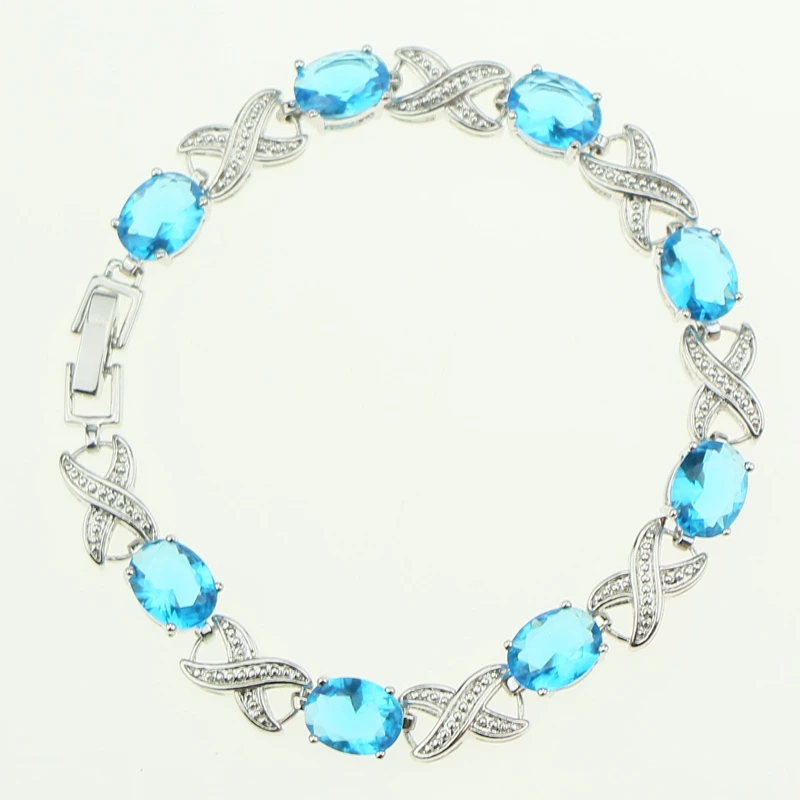 Женский свадебный браслет из стерлингового серебра 925 пробы с голубым фианитом |