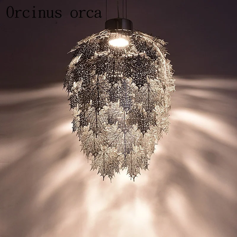 

Nordic modern creative personality leaves chandeliers duplex staircase chandeliers villas living room bar art fashion lamp