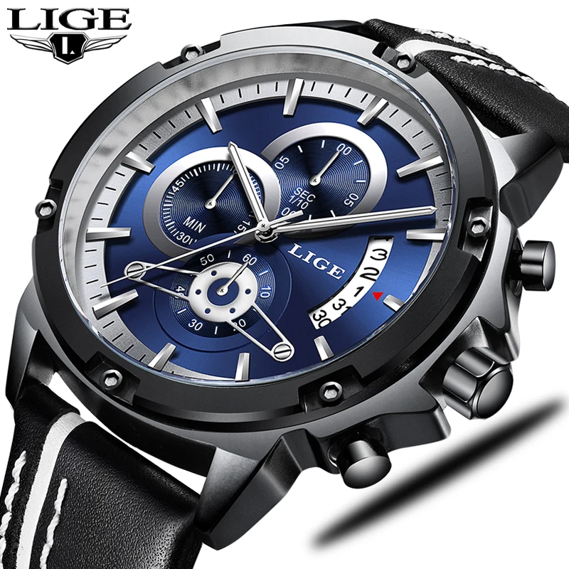 Новинка LIGE Montre Homme Luxe мужские военные спортивные часы кожаные водонепроницаемые
