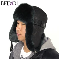 bfdadi 2021 bomber hats winter men warm russian ushanka hat with ear flap pu leather fur trapper cap earflap