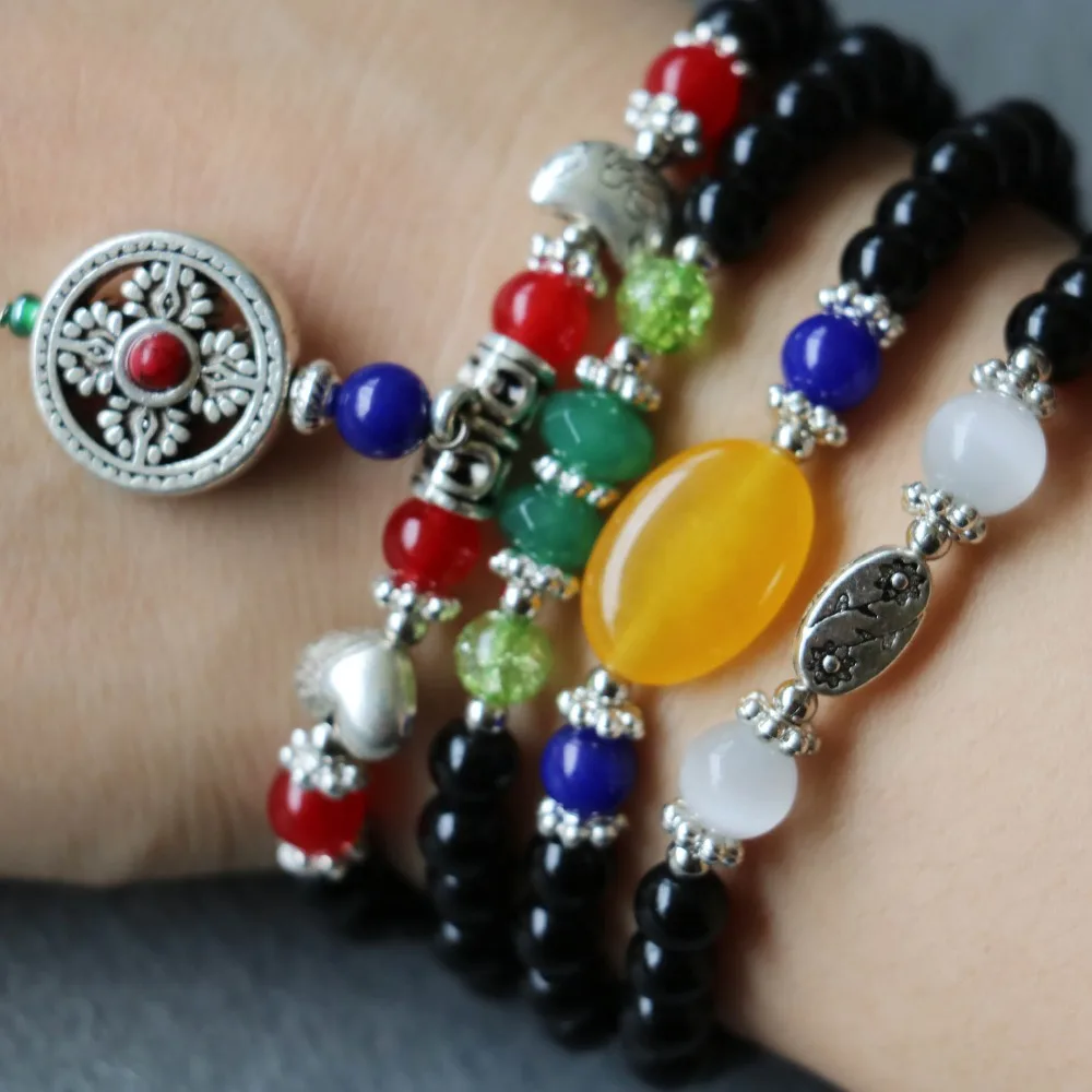 Браслет 6 мм из черного оникса Ваджра Бодхи кулон пестик бусины опала Ювелирные